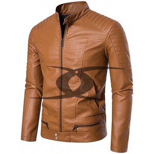Diseño personalizado Hombres Chaqueta de cuero de color sólido Hombres Chaqueta de cuero Ropa de calle Hombres Chaqueta de cuero marrón - Product Image 6