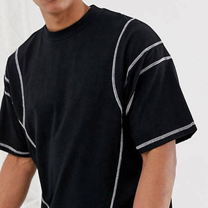 Precio barato, fabricante personalizado, Camiseta de punto de bloque de color, Camiseta de punto de contraste de gran tamaño de 100% algodón pesado para unisex - Product Image 4