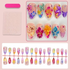 NBL-JX-195 <span class=keywords><strong>Uñas</strong></span> Postizas con Diseño de Flores Tropicales, 30 Piezas, Estilo Hawaiano 3D, <span class=keywords><strong>Uñas</strong></span> Postizas Reutilizables de Verano, Venta al por Mayor - Product Image 3