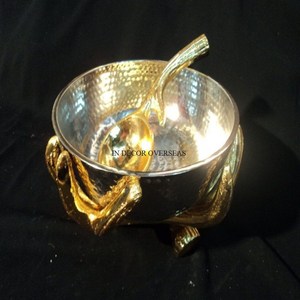 Tazón de Metal pulido brillante de Color plateado con textura martillada de nuevo patrón con suministro de soporte de Base de diseñador elegante chapado en oro - Product Image 1