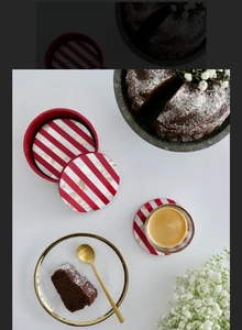 Ensemble de sous-verres de luxe élégant de haute qualité 4 pièces os ivoire naturel nacre jeu de puces rayures motif artisanat Emporium tapis tampons - Product Image 2