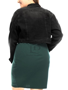 Veste en jean courte décontractée grande taille pour femmes décoration boutonnée à manches longues col rabattu teint saison d'hiver OEM - Product Image 4