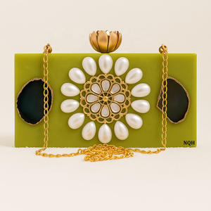 Pochette de soirée de luxe faite à la main en bois et résine, durable et écologique, avec incrustation géométrique, sac à bandoulière avec chaîne, logo personnalisé - Product Image 2