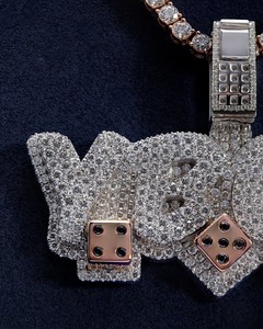 Collar Personalizado de Hip Hop para Hombre, con Colgante de Dado de Plata de Ley 925 con Incrustaciones de Moissanita, con Cadena Tenish - Product Image 3