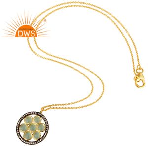 Hot Selling <b>Sterling</b> <b>Silver</b> 18K Gold Plated Natural Cz And Aqua Chalcedony Gemstone Pendant <b>Necklace</b> Custom Jewelry For <b>Women</b> Gi - Product Image 2