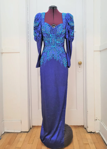 Robe de soirée formelle mi-longue perlée à sequins en mousseline de soie florale gaine ajustée manches longues taille naturelle taille libre soie lavable - Product Image 4