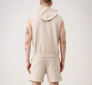 Débardeurs d'entraînement sans manches à capuche pour hommes en tissu polaire style musculation avec impression 3D et logo brodé - Product Image 6
