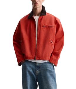 Customized Logo Heavy Weigh Canvas Work Jacket Distress Sherpa <b>Lined</b> Boxy Crop Workers Work Wear Bomber Jacket Men - Product Image 3