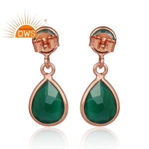 ต่างหูแบบหยดน้ำอัญมณีสีเขียวธรรมชาติชุบทองโรสเตอร์ลิงดีไซน์ล่าสุด - Product Image 3