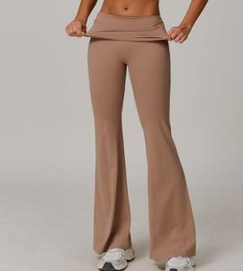 Leggins acampanados de yoga para mujer, leggings de cintura alta con logotipo personalizado de tela de reciclaje ecológica - Product Image 5