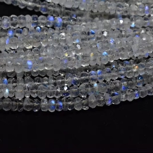 Strands Loose Blue Moonstone Rainbow Roundel Beads Natural White <b>Fire</b> <b>Stone</b> with 3mm and Sizes June Birthstone - Product Image 1