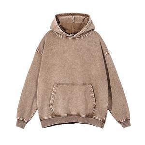 Sudadera con Capucha Vintage de Felpa Lavada al Ácido para Hombre, 100% Algodón, Gruesa, Estilo Urbano Holgado con Hombros Caídos para Invierno - Product Image 1