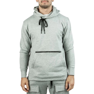 Men's Gray Solid Lined <b>Hooded</b> Sweatshirt Regular Fit Cotton Fleece Casual Pullover <b>Zip</b> Pocket Digital Printing Eco-Friendly - Product Image 2
