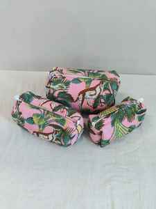 Set Of 3 Cotton Quilted <b>Makeup</b> <b>Bag</b> & Organizer Cotton Toiletry Case <b>Travel</b> <b>Bag</b> Jungle Print <b>Makeup</b> <b>Bag</b> Toiletries Organizer <b>Bag</b> - Product Image 3