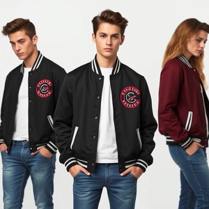 Veste de baseball universitaire : corps en laine, manches en cuir, logo personnalisé, qualité supérieure, nouveau style, matelassage épais et chaud - Product Image 2