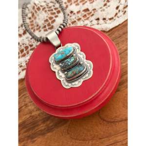 Navajo-Made Sterling Silver Cluster Pendant with Mixed Turquoise Bezel Setting Inlay Technology - Product Image 3