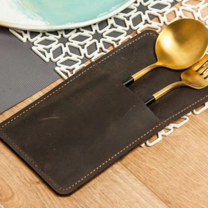 Elegant Genuine Leather Heavy Duty Lightweight Comfortable Handmade <b>Cutlery</b> Holder Flatware Organizer for Restaurant Luxury - Product Image 1