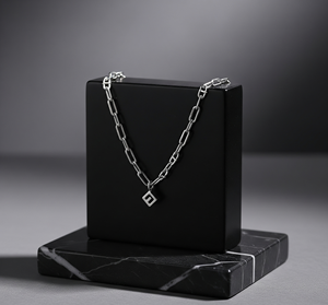 Collar minimalista moderno con colgante de oro plateado y rodio 925, uso diario Unisex de alta calidad con cadena de eslabones, regalo de moda - Product Image 1