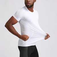 T-shirt de compression pour homme, manches courtes, spandex, polyester, séchage rapide, respirant, transfert thermique, haut de sport