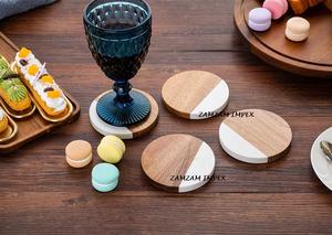 Ensemble de sous-verres en bois de marbre et d'acacia fabriqués à la main tapis de boisson en matériaux mixtes élégants pour la maison, le bureau et les cadeaux - Product Image 4