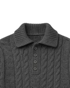 Pull en laine gris anthracite à col boutonné et à tricot torsadé pour homme, manches longues, chaud pour l'hiver, classique, pull-over pour homme, vêtements décontractés pour tous les jours - Product Image 4