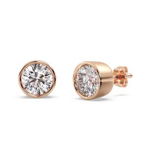Pendientes de Diamante de 1.00ct con Engaste de Bisel en Oro Blanco, Amarillo o Rosa de 14kt Chapado para Compromiso - Certificado GIA (H-I SI2-SI3) - Product Image 1