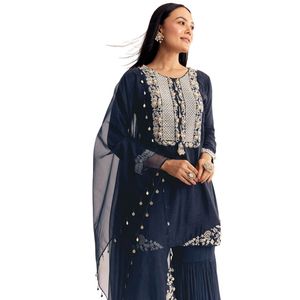 ชุดสูทแชร์ราผ้าไหมลายโดลามอตติสีน้ำเงินสำหรับงานเลี้ยงตอนเย็นงานเฉลิมฉลองและงานปาร์ตี้ตามสั่ง - Product Image 2