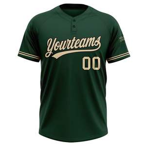 Camisetas verdes Números dorados Sublimación personalizada Softball Béisbol Botón Jersey 2 botones Béisbol Club Jersey Venta completa - Product Image 2
