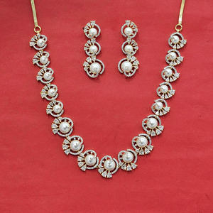 Collar Moti CZ hecho a mano de última calidad de exportación chapado en rodio de 2 tonos con collares de moda Mehndi - Product Image 1