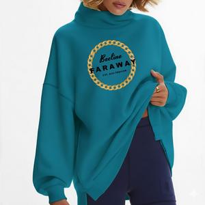 Sweat-shirt à col montant pour femme grande taille, pull-over avec logo brodé personnalisé sur le devant, polyester/coton - Product Image 2