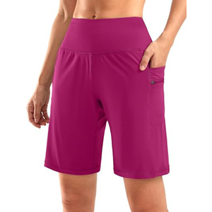 Short de course pour femme taille haute 9 ''Short athlétique longueur genou avec poches zippées extensible et léger pour l'exercice - Product Image 1
