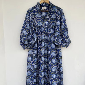 Femmes filles imprimé pur coton Maxi robe indien bloc imprimé décontracté été soirée à la mode en gros longue Midi en vrac - Product Image 1