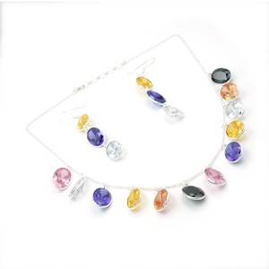 ชุดสร้อยคอและต่างหูเพทายหลากสีเงินสเตอร์ลิง925และชุดต่างหูอัญมณีเกล็ดหิมะเครื่องประดับของขวัญครบรอบสำหรับผู้หญิง - Product Image 4