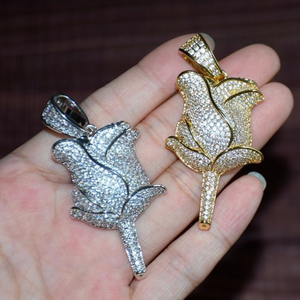Iced Rose Moissanite Pendant VVS D Color 925 Silver Gold Plated Luxury Flower Jewelry Micro Pave Custom OEM ODM Wholesale - Product Image 4