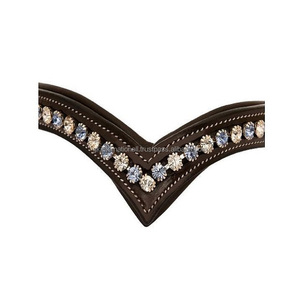 SIGH-banda para la frente de caballo de cuero con forma curvada y V, cadena de metal con cristales azules incrustados - Product Image 3
