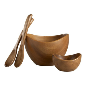 Ensemble de bols à salade en bois d'acacia de haute qualité avec détails tressés complexes, ustensiles de cuisine essentiels pour les dîners en famille - Product Image 6