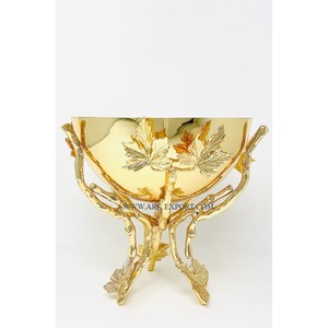 Brûleur d'encens de forme ronde en marbre blanc avec support de conception de feuilles polies en or Grande qualité Brûleur de bakhoor fait à la main - Product Image 2