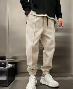 Pantalons décontractés pour hommes Pantalon de jogging à taille élastique pour entraînement de gymnastique Pantalon de survêtement à cordon de serrage de couleur unie pour hommes - Product Image 3