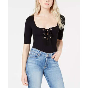 Body da donna For Guess Sabrina nero con lacci, taglie forti, stile casual aderente, maniche lunghe, stampa fantasia, invernale ed estivo, vestibilità skinny - Product Image 1