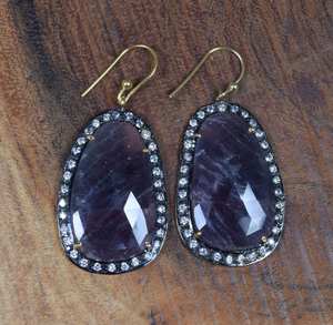 Boucles d'oreilles à crochet en argent sterling 925 plaqué or 14 carats avec zircon cubique saphir fait main, bijoux en pierres précieuses naturelles, cadeau - Product Image 1