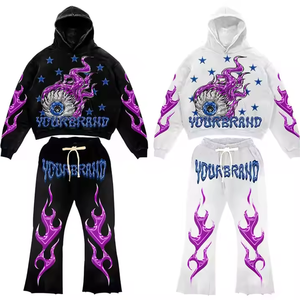 Ensemble survêtement décontracté d'hiver personnalisé pour homme, 3D, avec sweat à capuche superposé et pantalon de jogging, ourlet brut, motif graphique, vente en gros - Product Image 1