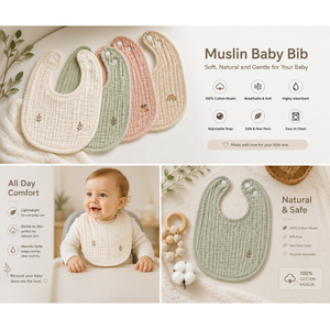 Baberos de Muselina de 4 Capas Fronte Home para Bebé - 100% Algodón Suave y Absorbente, Babero para la Dentición con Broches Ajustables y Bordado de Hojas Personalizado - Product Image 2