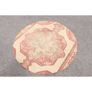 พรมวินเทจขนาด 4.3x4.3 ฟุต, พรมตกแต่งสไตล์ตุรกี, พรมลายจุดสีแดง - Product Image 4