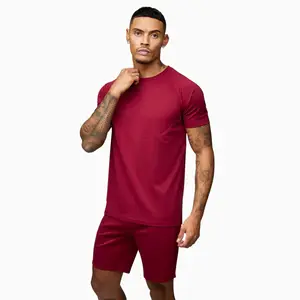 100% Polyester Slim Fit Short Sleeves Crew Neck Fundamental Maroon Poly Twinset T-Shirts and Shorts Set