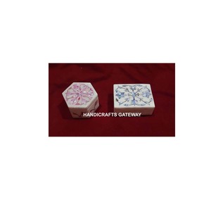 White Marble Mop Inlay Jewellery Box in Pink and <b>Blue</b> Colour Beautiful Stylish Marble <b>Boxes</b> for Gifts in Very Reasonable Price - Product Image 1