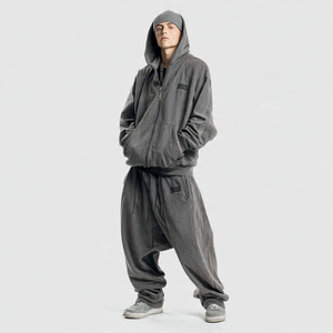 Ensemble survêtement pour homme avec sweat à capuche surdimensionné à fermeture éclair et pantalon de survêtement à jambes larges, polaire 550 GSM, fermeture éclair, hiver - Product Image 1