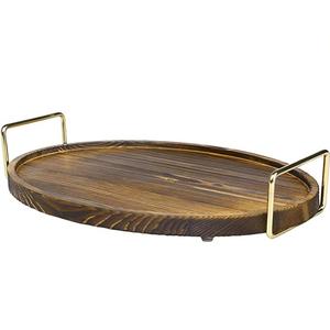 Ensemble de deux plateaux de service en métal avec poignée en bois pour la vaisselle - Product Image 3