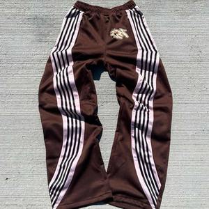 Custom Embroidery Desgin Wide Leg Stacked Pants Polyester Joggers Flare Baggy Nylon Cargo Track Pant Stripes Styles - Product Image 2
