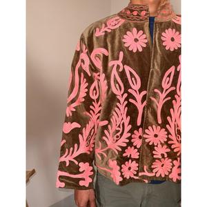 Chaqueta de Terciopelo Marrón con Bordado de Cisne, 100% Algodón, Estilo Urbano, con Capucha, Larga, Disponible en Tallas XS a 6XL, a la Moda - Product Image 3