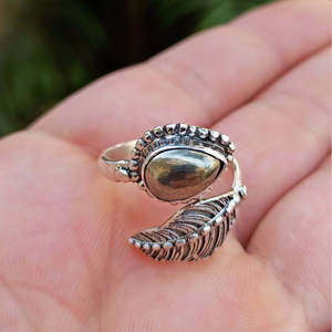 Handmade Boho Leaf <b>Ring</b> Natural Pyrite Pear-Shaped <b>Sterling</b> <b>Silver</b> <b>Adjustable</b> Cocktail <b>Ring</b> Women's Jewelry Gift for Birthday - Product Image 4